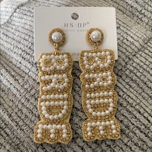 BRIDE Gold and White Pearl Drop Earrings